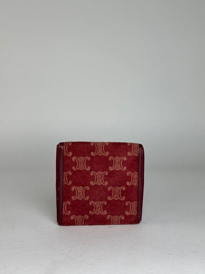 Vintage Celine Paris Triomphe Monogram Suede Leather Purse Purple Burgundy
