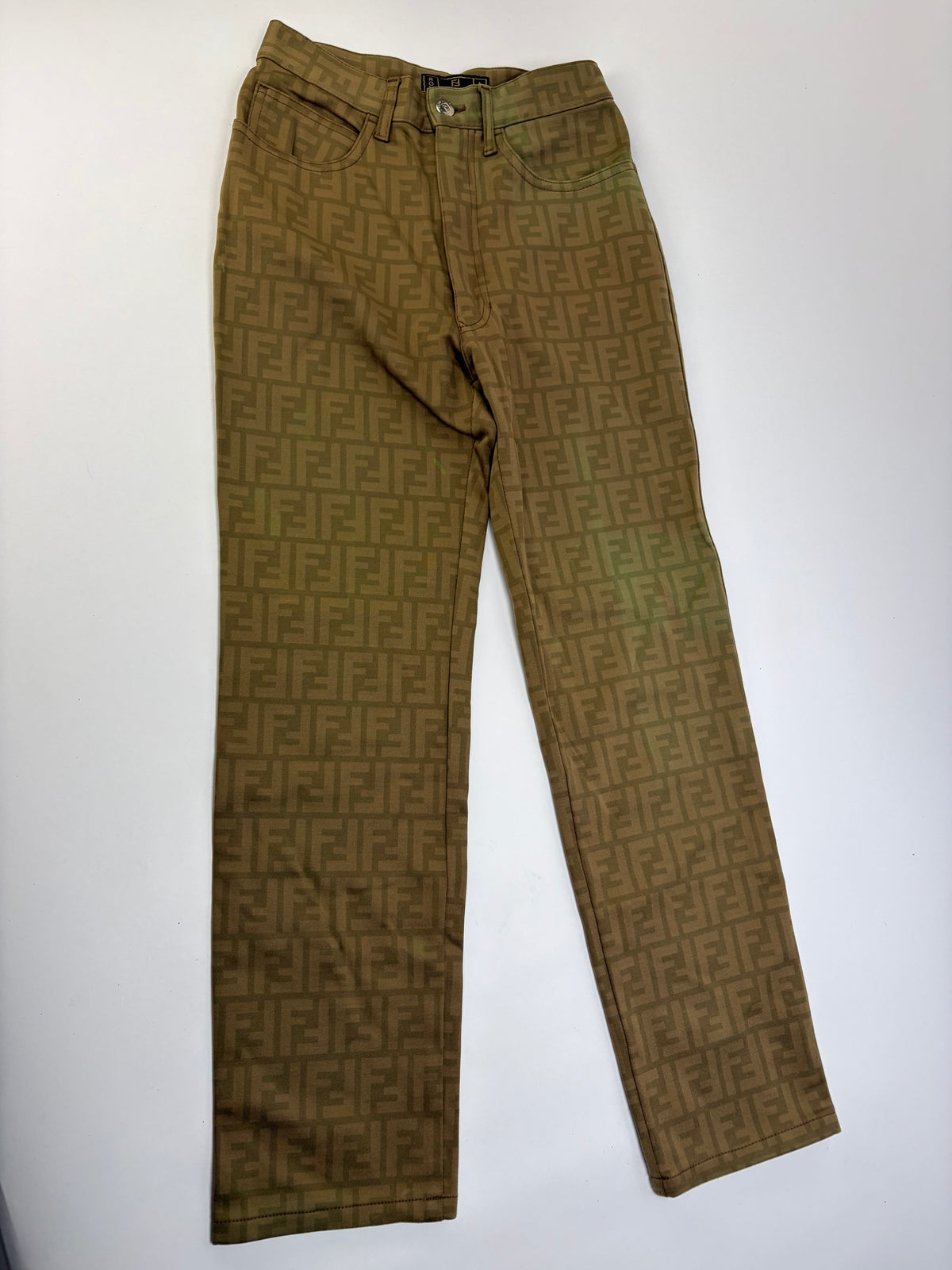 Vintage Fendi FF Monogram Structured Trousers Olive Brown S