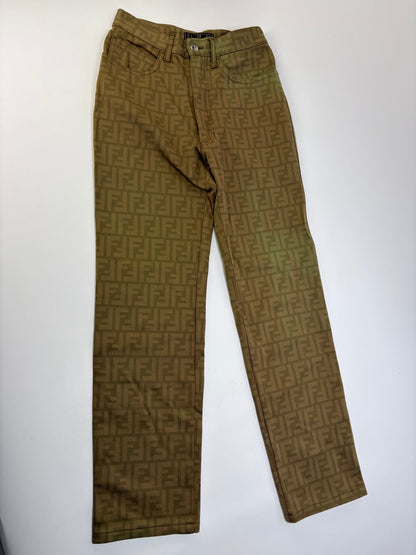 Vintage Fendi FF Monogram Structured Trousers Olive Brown S