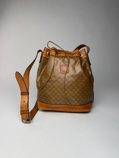 Vintage Celine Monogram SAC Seau Patent Leather Bucket Bag Brown