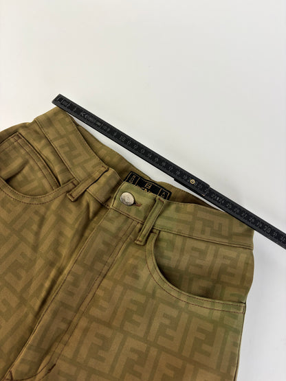 Vintage Fendi FF Monogram Structured Trousers Olive Brown S