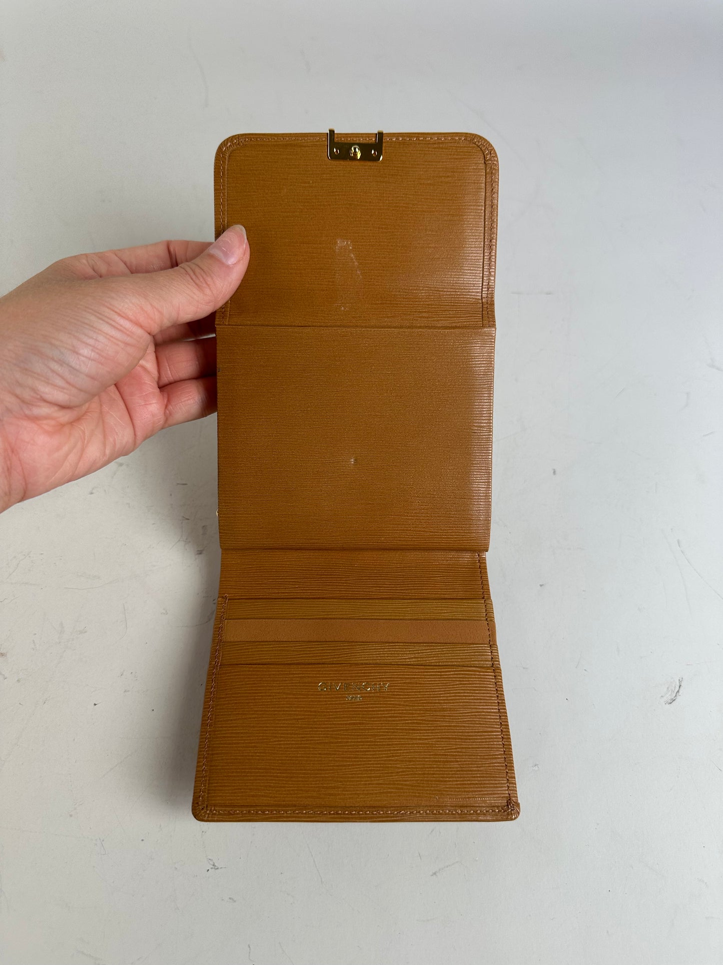 Vintage Givenchy Leather Wallet Tan Gold-tone Clasp