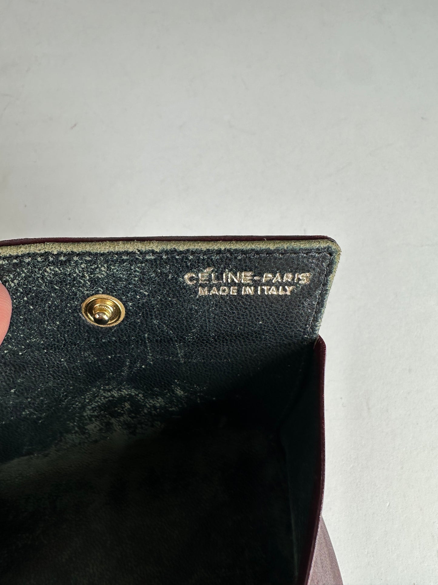 Vintage Celine Paris Triomphe Monogram Suede Leather Purse Purple Burgundy