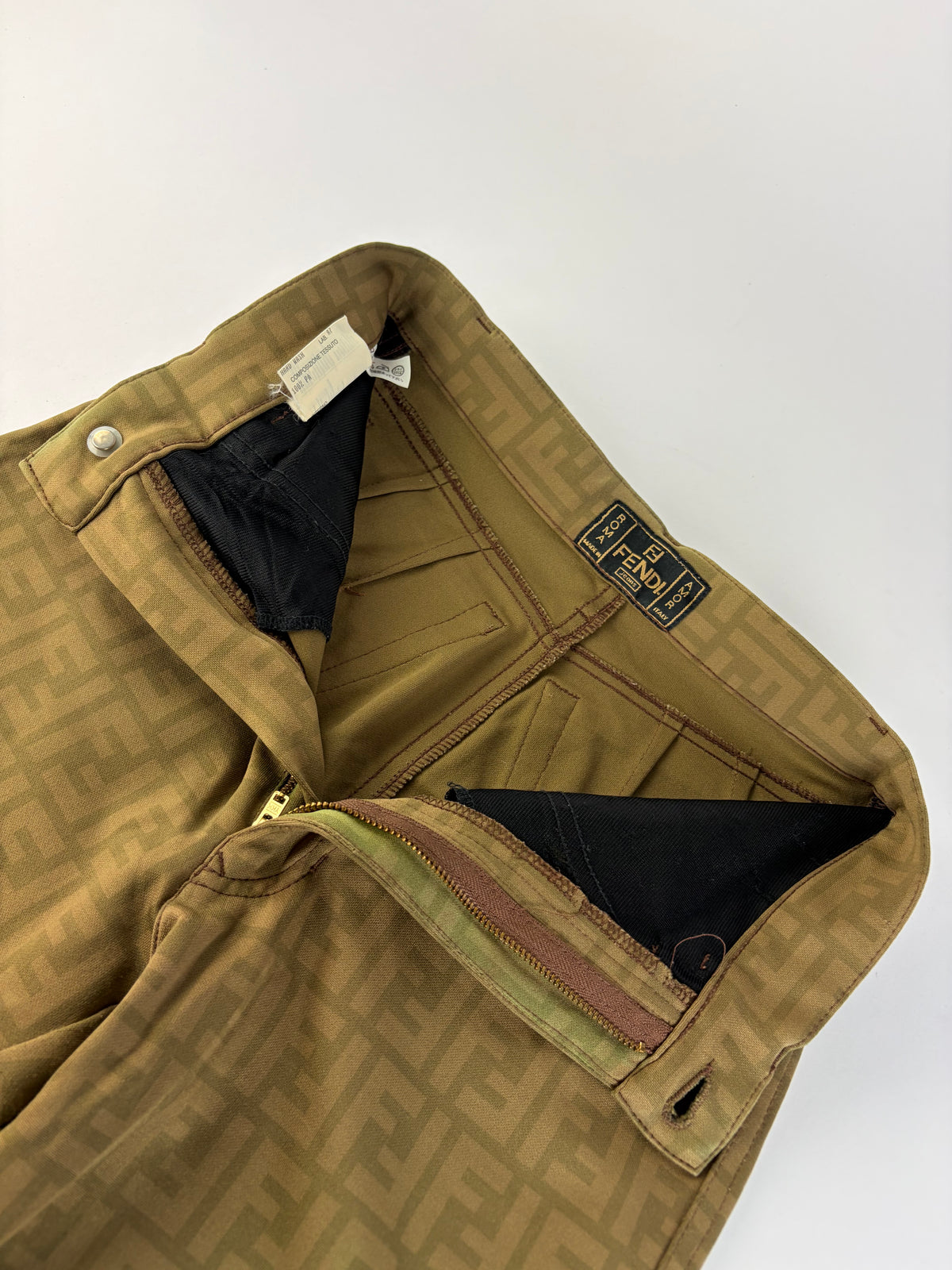 Vintage Fendi FF Monogram Structured Trousers Olive Brown S