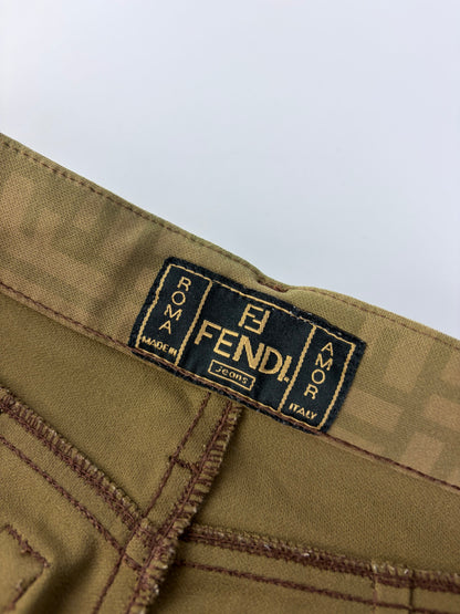 Vintage Fendi FF Monogram Structured Trousers Olive Brown S