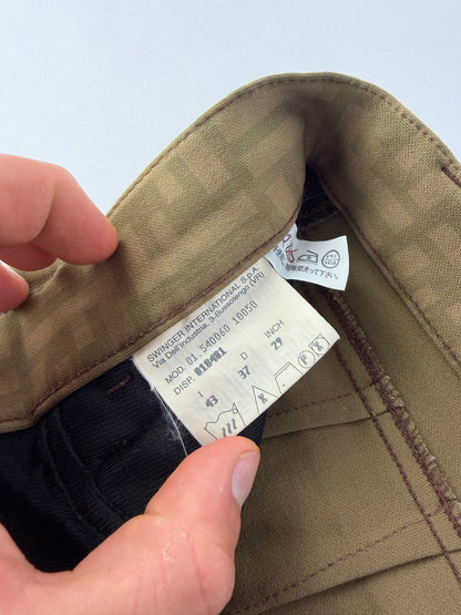 Vintage Fendi FF Monogram Structured Trousers Olive Brown S