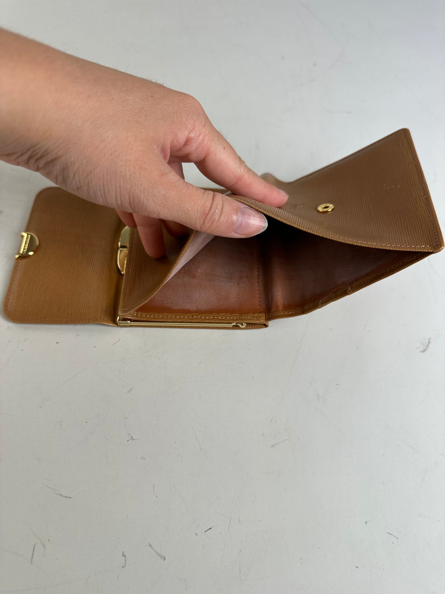 Vintage Givenchy Leather Wallet Tan Gold-tone Clasp