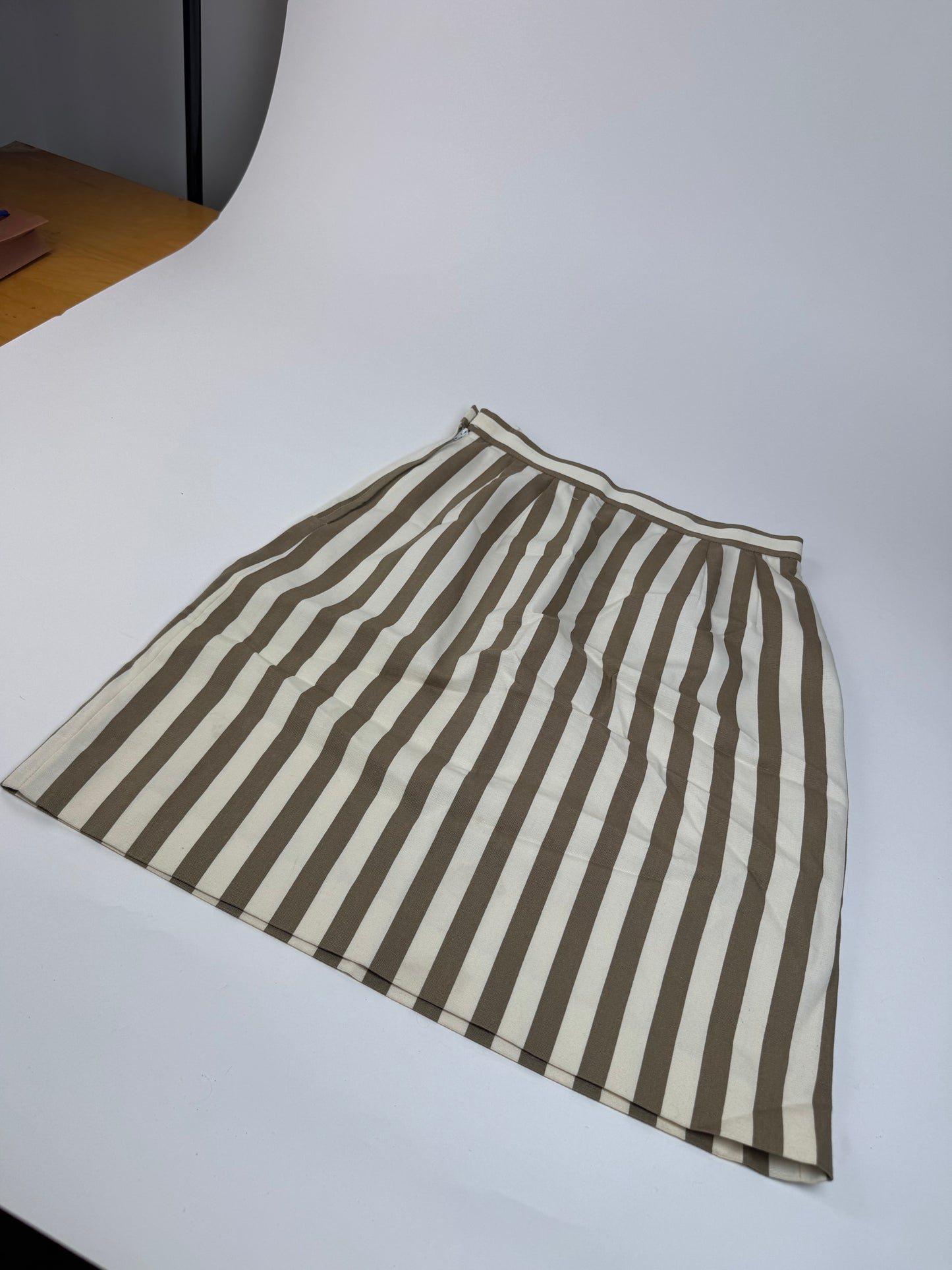 Vintage Balenciaga Striped Skirt Khaki Whie 40/L