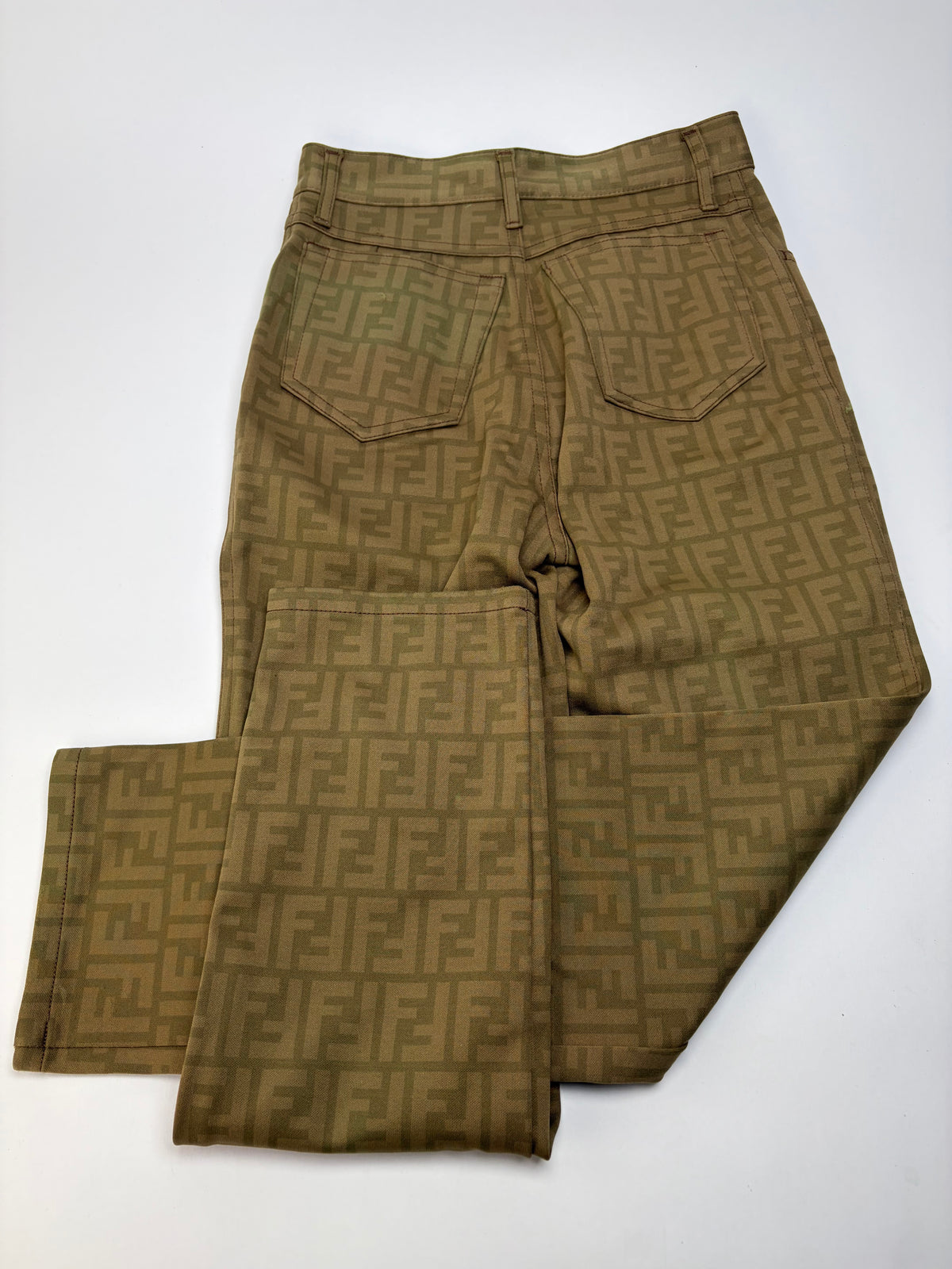 Vintage Fendi FF Monogram Structured Trousers Olive Brown S