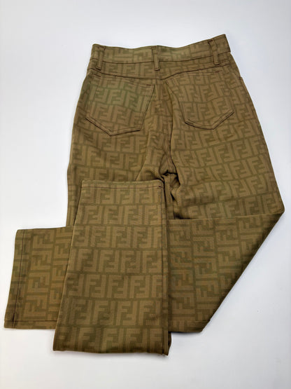 Vintage Fendi FF Monogram Structured Trousers Olive Brown S