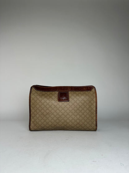 Vintage Celine Paris Triomphe Monogram Leather Clutch Beige Brown