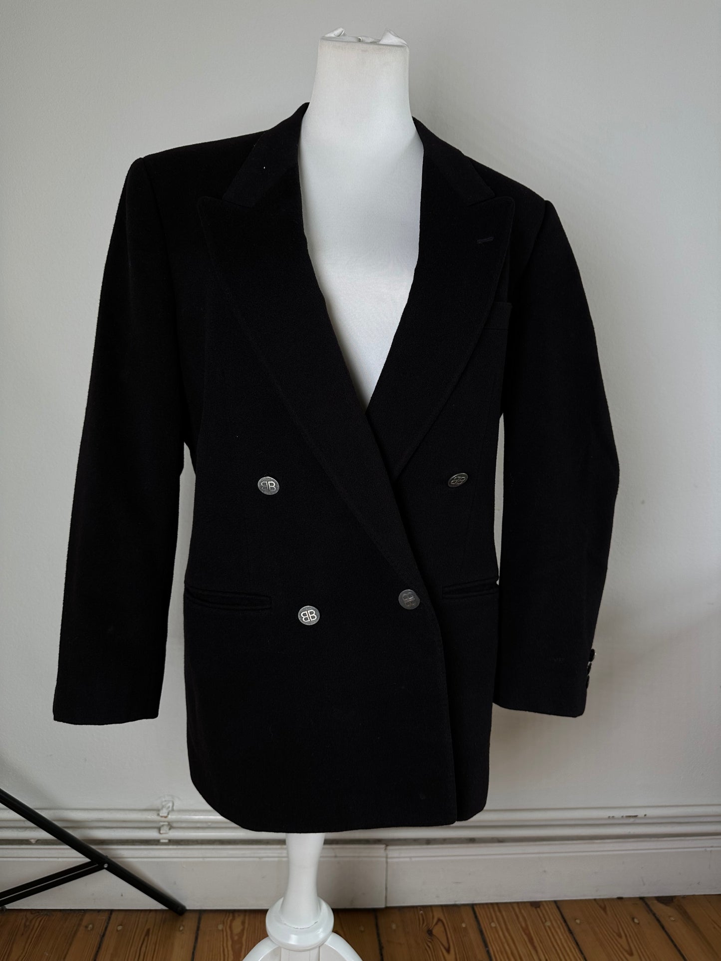 Vintage Balenciaga Wool Blazer Y2K Black Silver