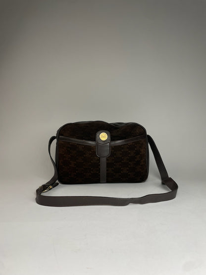 Vintage Celine Paris Suede Monogram Shoulder Crossbody Bag Brown