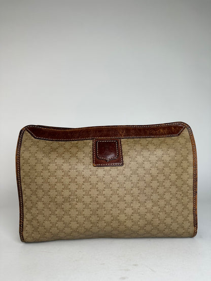 Vintage Celine Paris Triomphe Monogram Leather Clutch Beige Brown