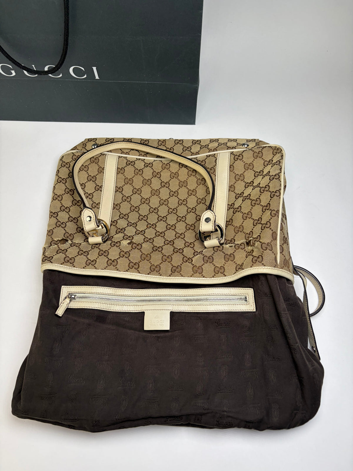 Vintage Gucci GG Monogram Canvas Joy Tote Beige Brown