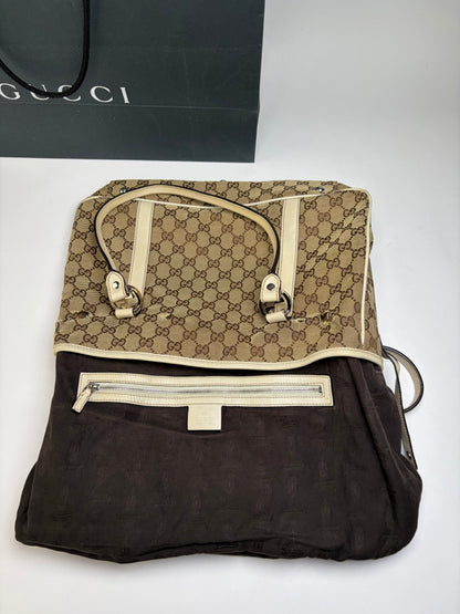 Vintage Gucci GG Monogram Canvas Joy Tote Beige Brown