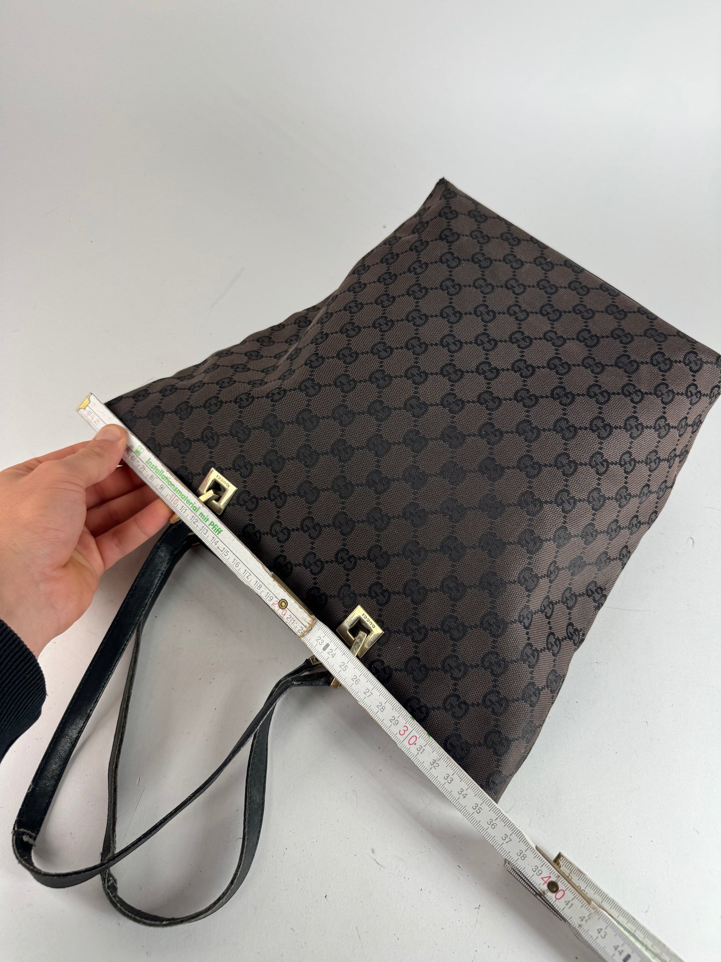 Vintage Gucci Monogram Leather Canvas Tote Bag black brown