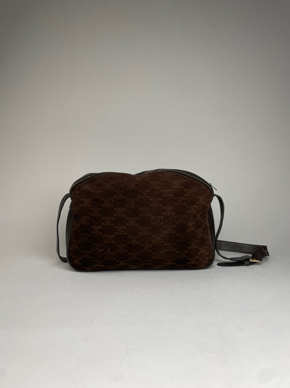 Vintage Celine Paris Suede Monogram Shoulder Crossbody Bag Brown