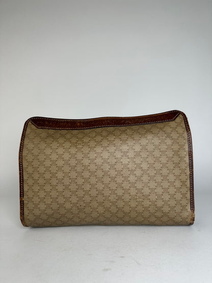 Vintage Celine Paris Triomphe Monogram Leather Clutch Beige Brown