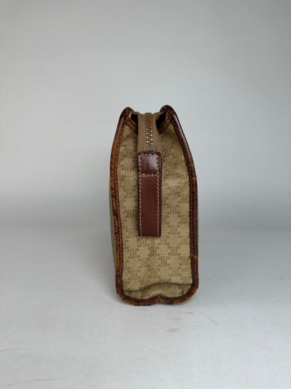 Vintage Celine Paris Triomphe Monogram Leather Clutch Beige Brown