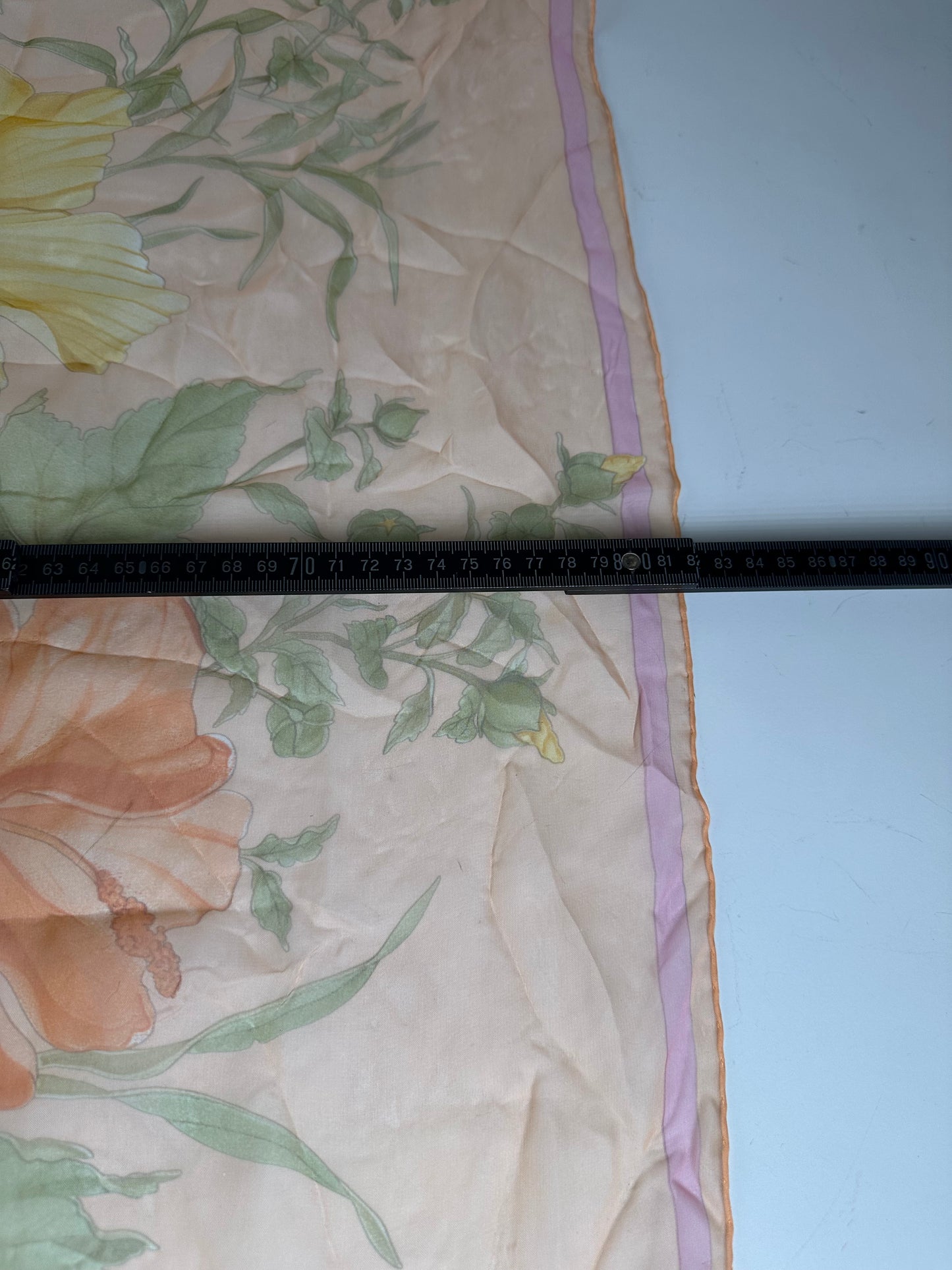 Vintage Ferragamo Floral Silk Scarf Peach Yellow Pink Green