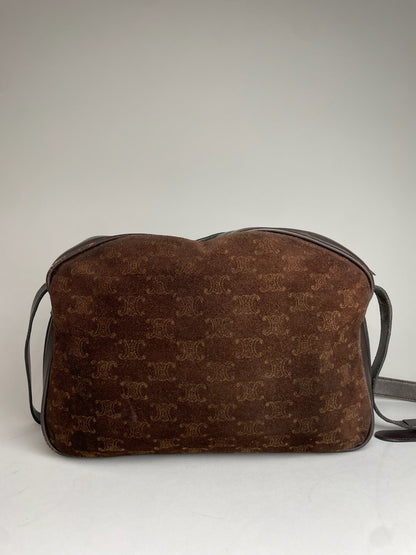 Vintage Celine Paris Suede Monogram Shoulder Crossbody Bag Brown