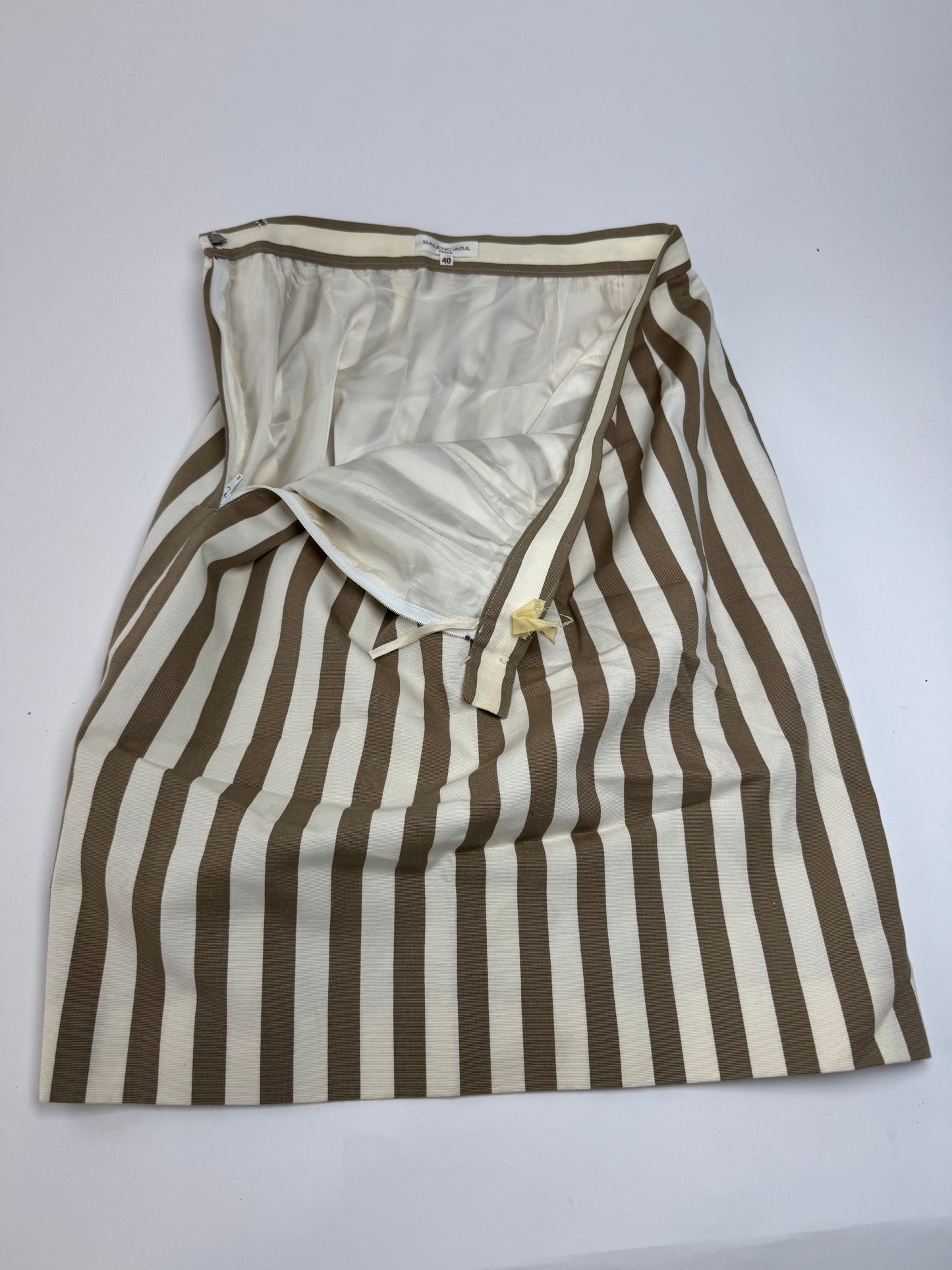 Vintage Balenciaga Striped Skirt Khaki Whie 40/L