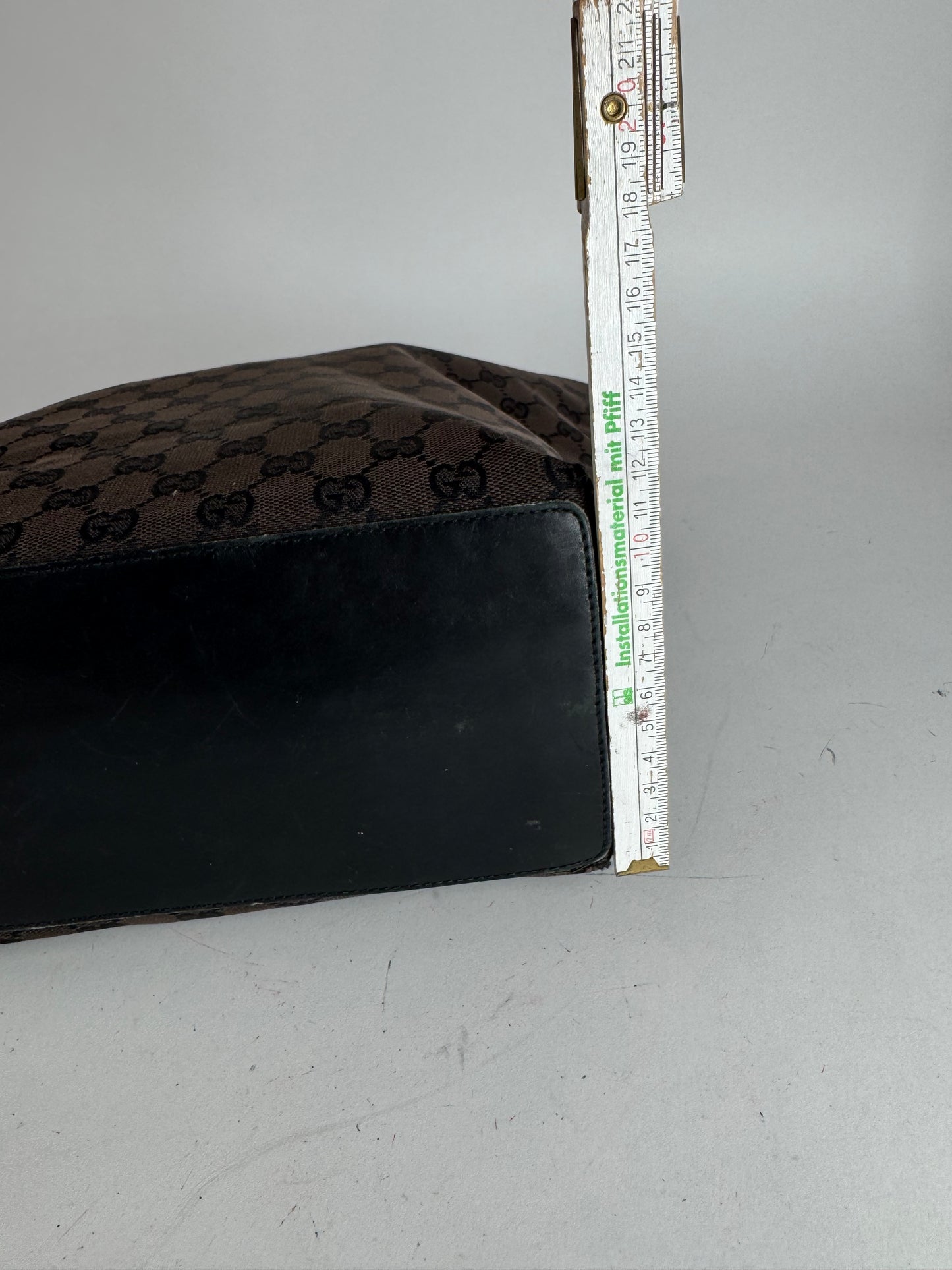 Vintage Gucci Monogram Leather Canvas Tote Bag black brown