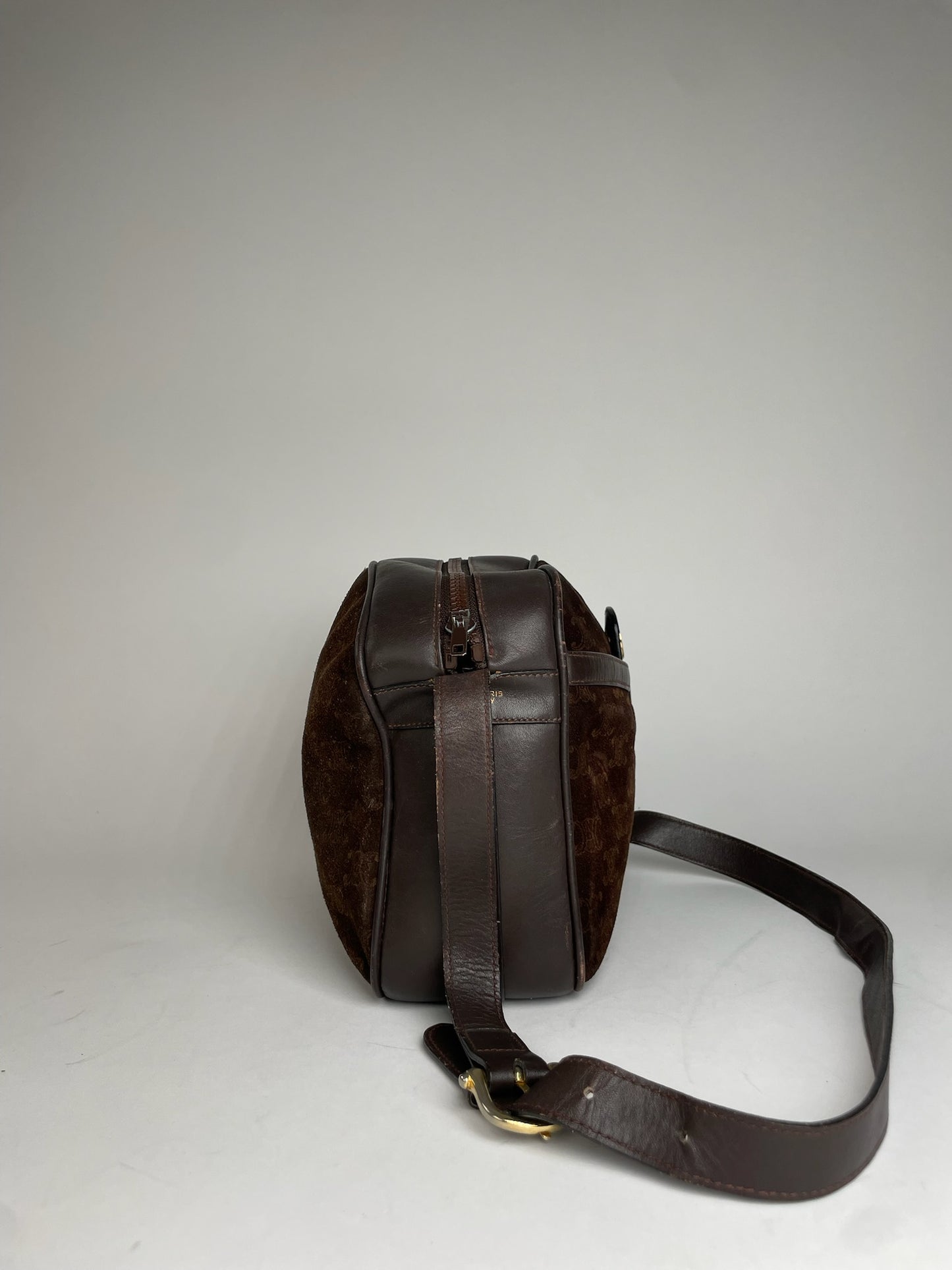 Vintage Celine Paris Suede Monogram Shoulder Crossbody Bag Brown
