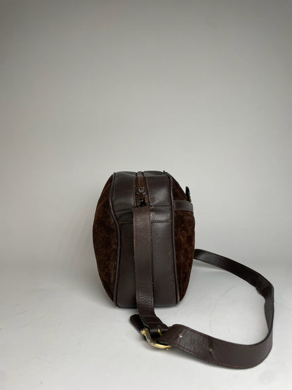 Vintage Celine Paris Suede Monogram Shoulder Crossbody Bag Brown