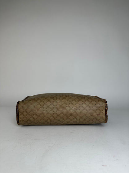 Vintage Celine Paris Triomphe Monogram Leather Clutch Beige Brown