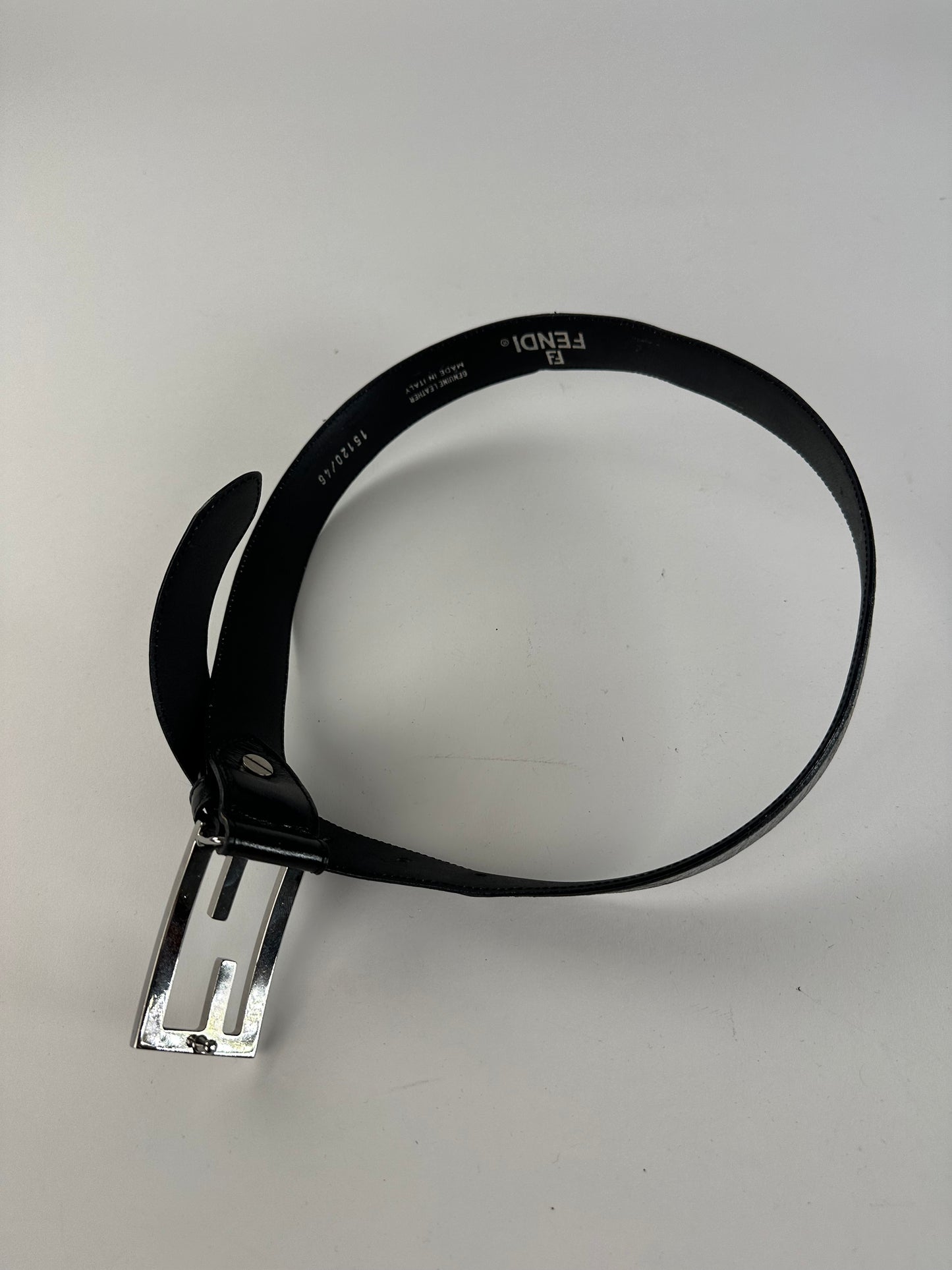 Vintage Fendi FF Logo Leather Belt Y2K Black Silver