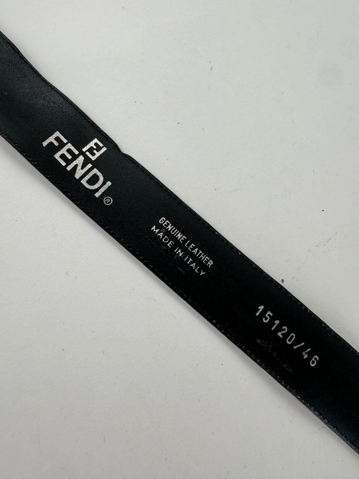 Vintage Fendi FF Logo Leather Belt Y2K Black Silver
