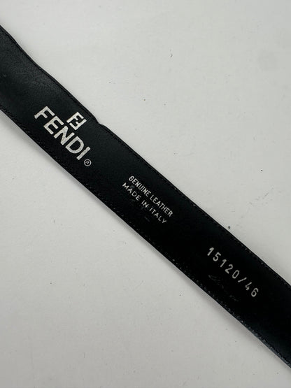 Vintage Fendi FF Logo Leather Belt Y2K Black Silver