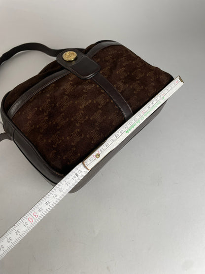 Vintage Celine Paris Suede Monogram Shoulder Crossbody Bag Brown