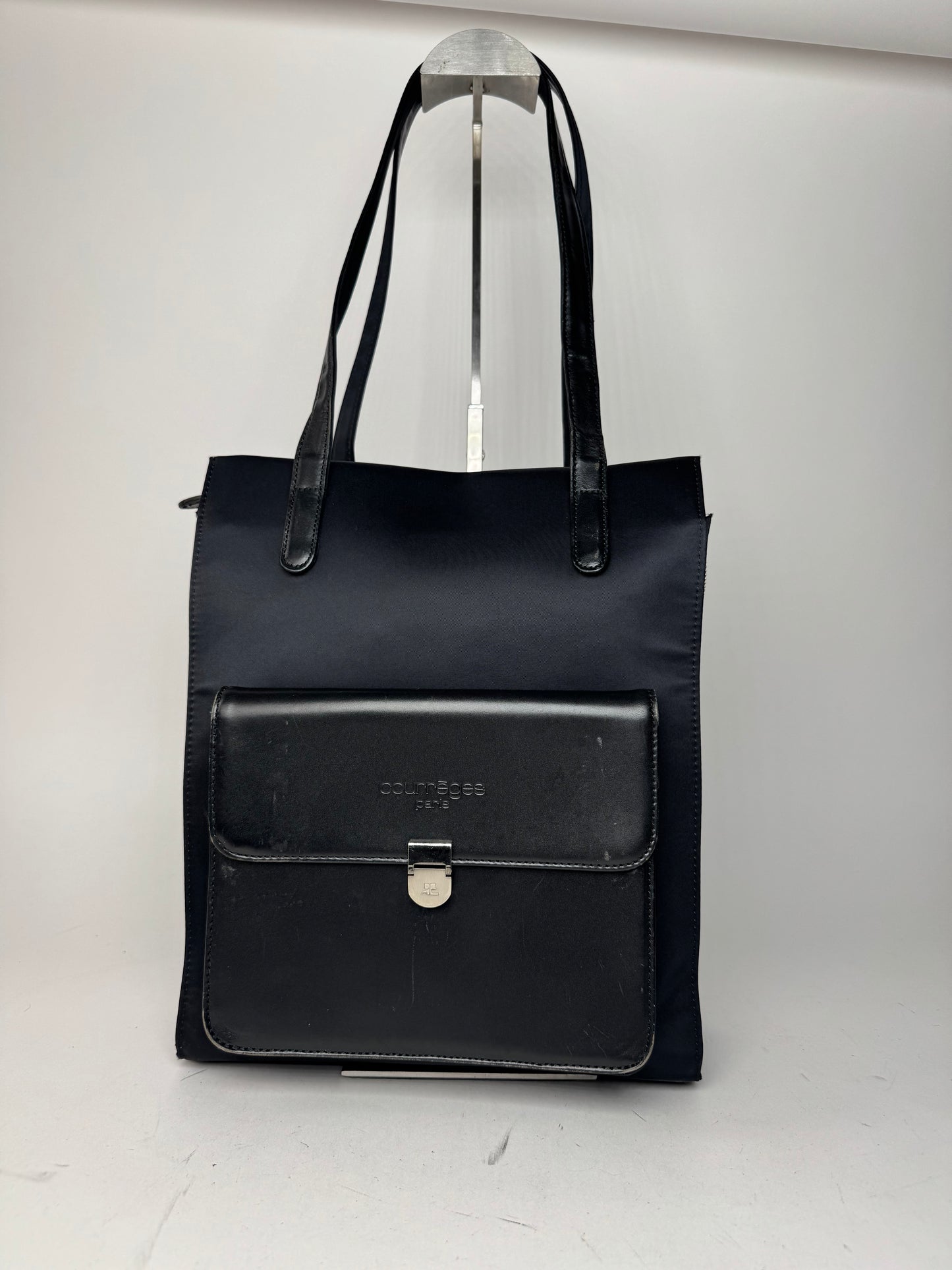 Vintage Courreges Leather Polyester Handbag black