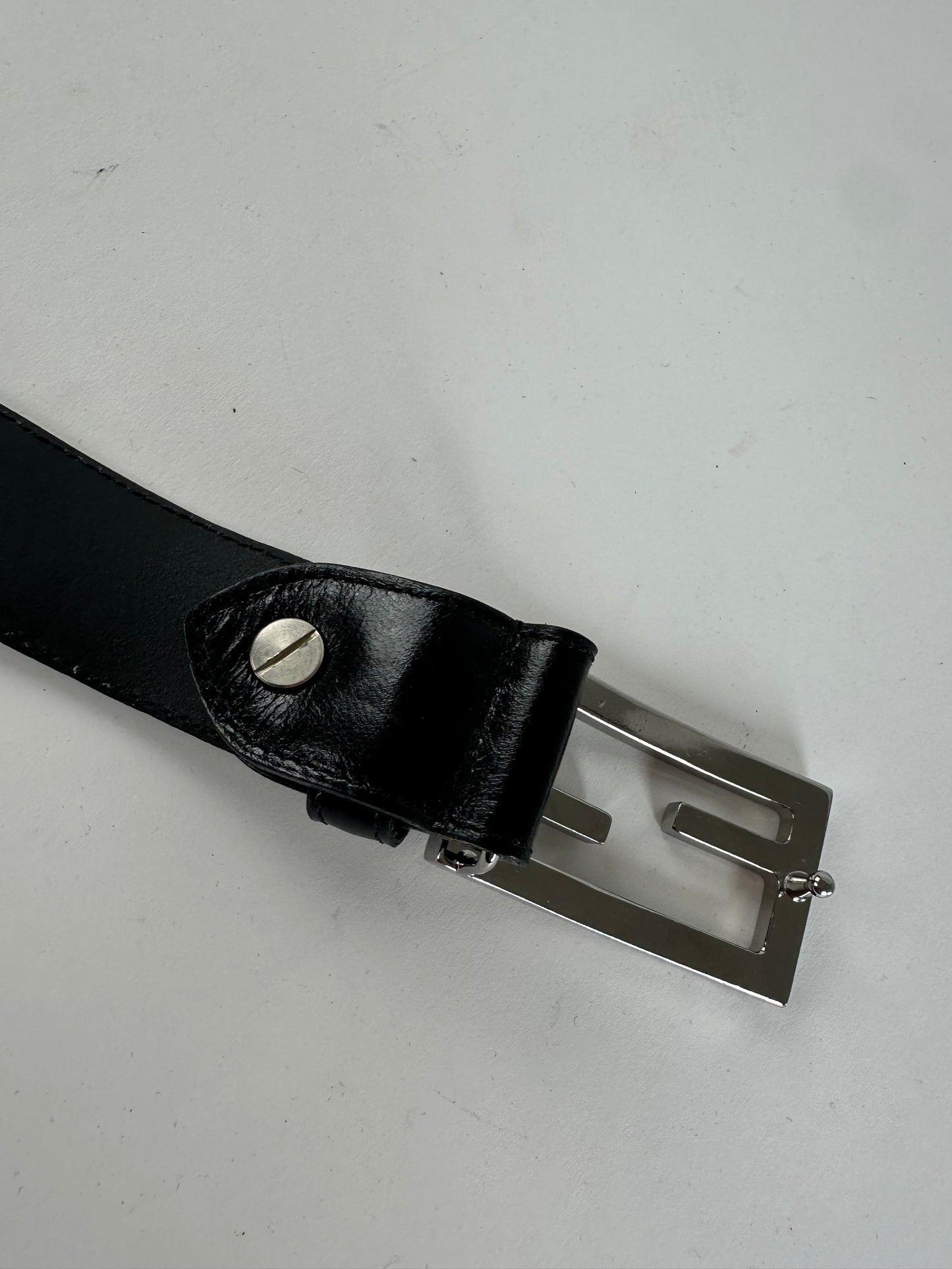 Vintage Fendi FF Logo Leather Belt Y2K Black Silver