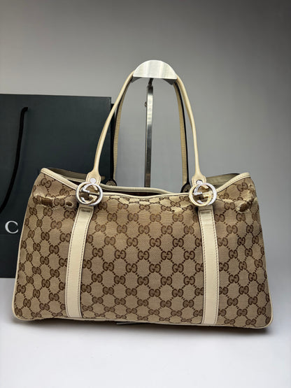 Vintage Gucci GG Monogram Canvas Joy Tote Beige Brown
