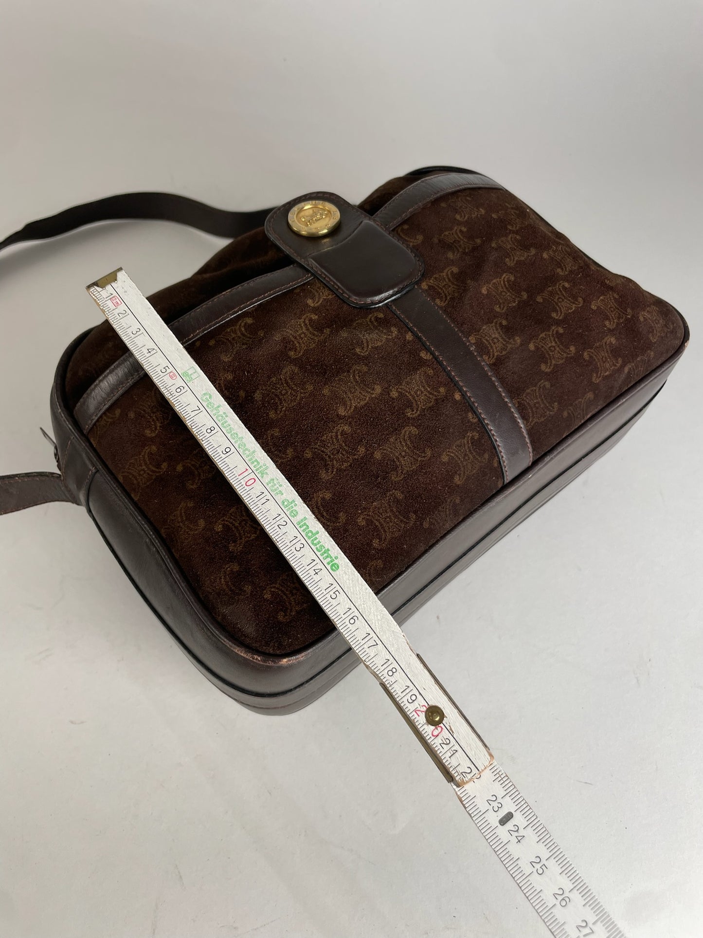 Vintage Celine Paris Suede Monogram Shoulder Crossbody Bag Brown