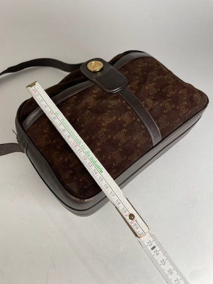 Vintage Celine Paris Suede Monogram Shoulder Crossbody Bag Brown