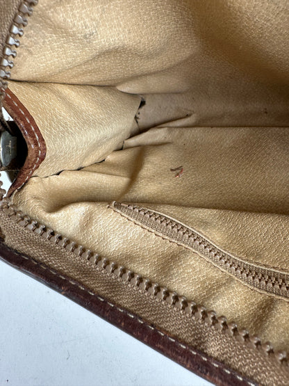 Vintage Celine Paris Triomphe Monogram Leather Clutch Beige Brown