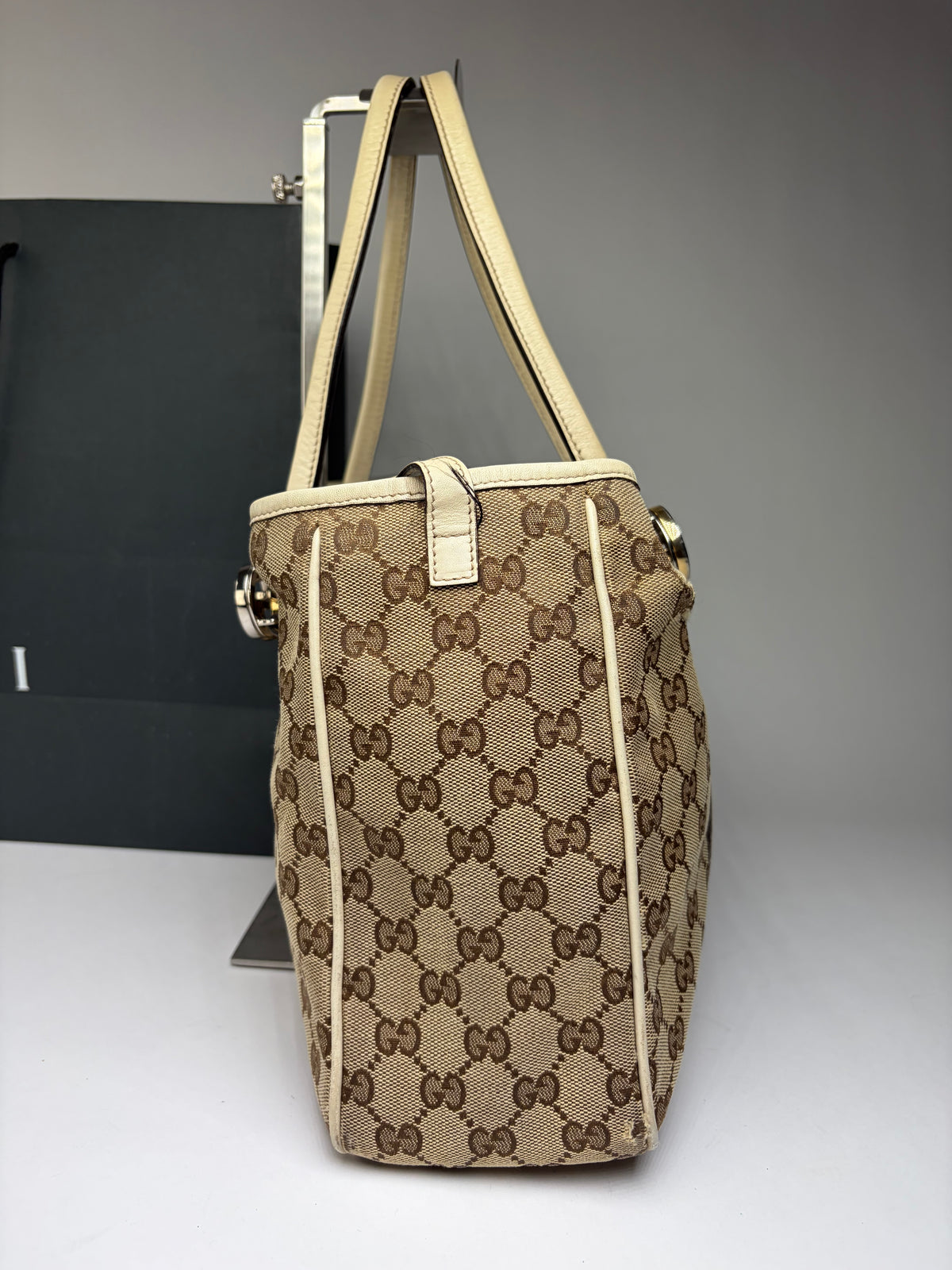 Vintage Gucci GG Monogram Canvas Joy Tote Beige Brown
