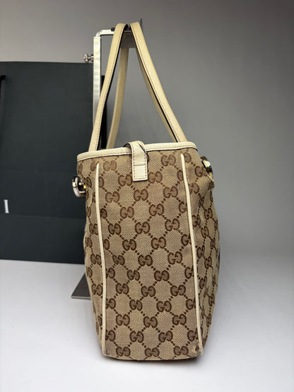 Vintage Gucci GG Monogram Canvas Joy Tote Beige Brown