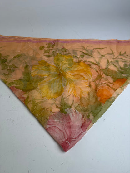 Vintage Ferragamo Floral Silk Scarf Peach Yellow Pink Green