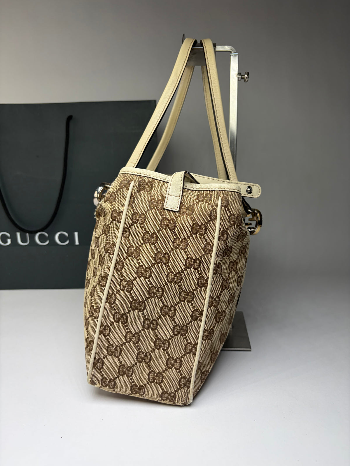 Vintage Gucci GG Monogram Canvas Joy Tote Beige Brown