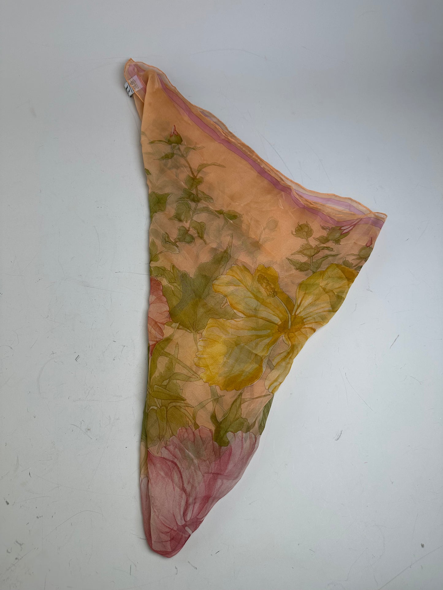 Vintage Ferragamo Floral Silk Scarf Peach Yellow Pink Green