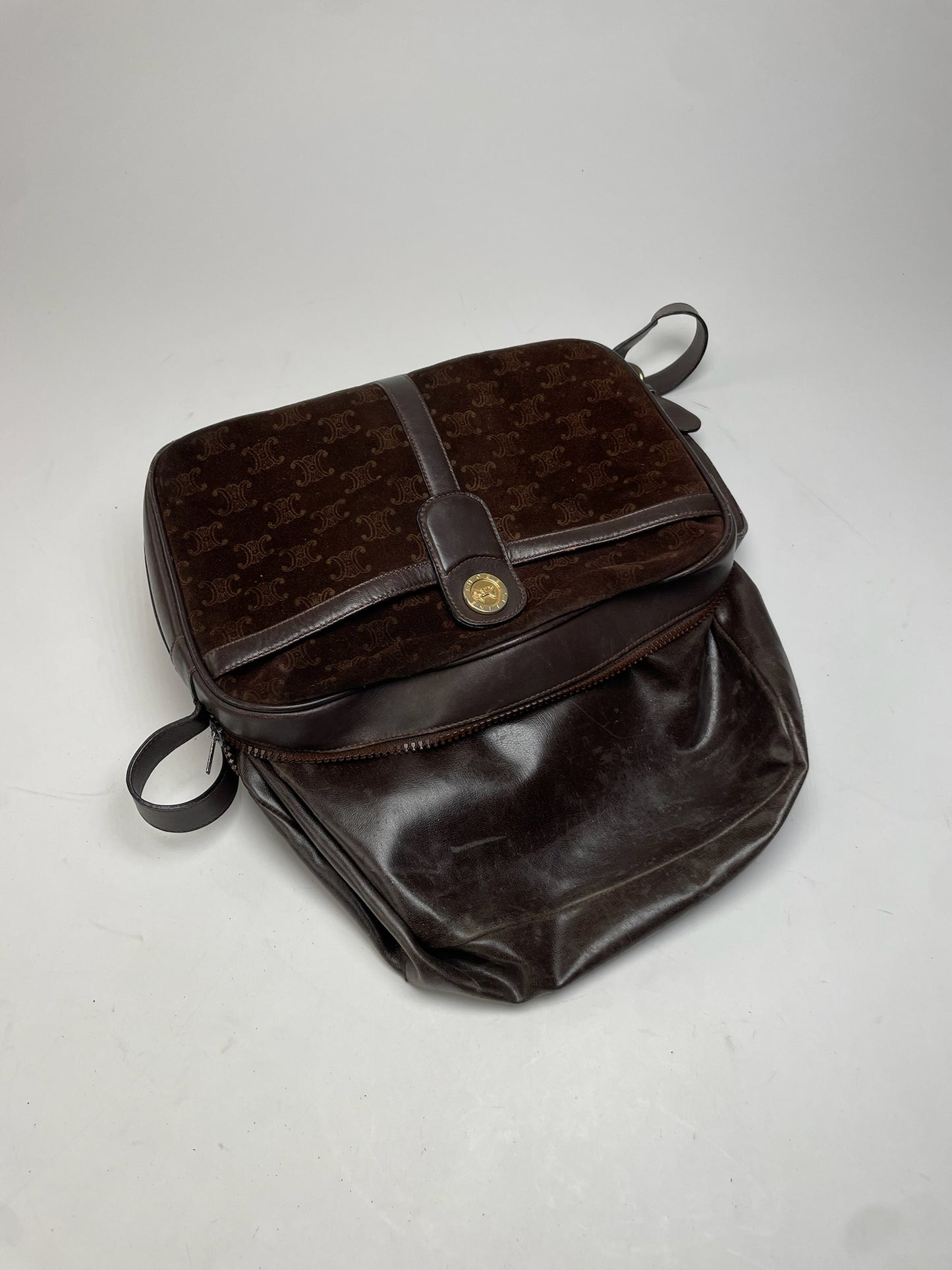 Vintage Celine Paris Suede Monogram Shoulder Crossbody Bag Brown