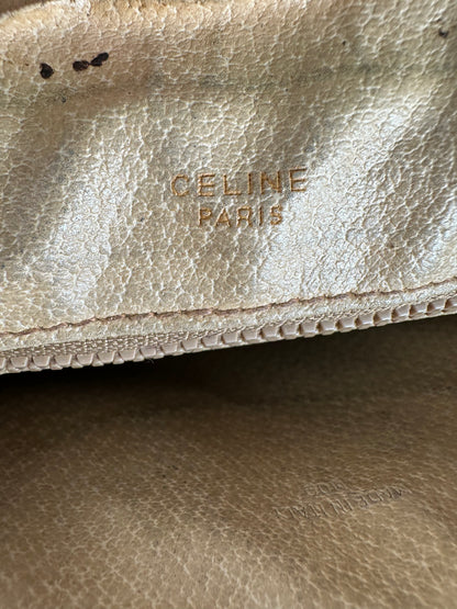 Vintage Celine Paris Triomphe Monogram Leather Clutch Beige Brown