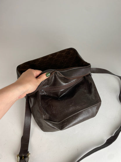 Vintage Celine Paris Suede Monogram Shoulder Crossbody Bag Brown