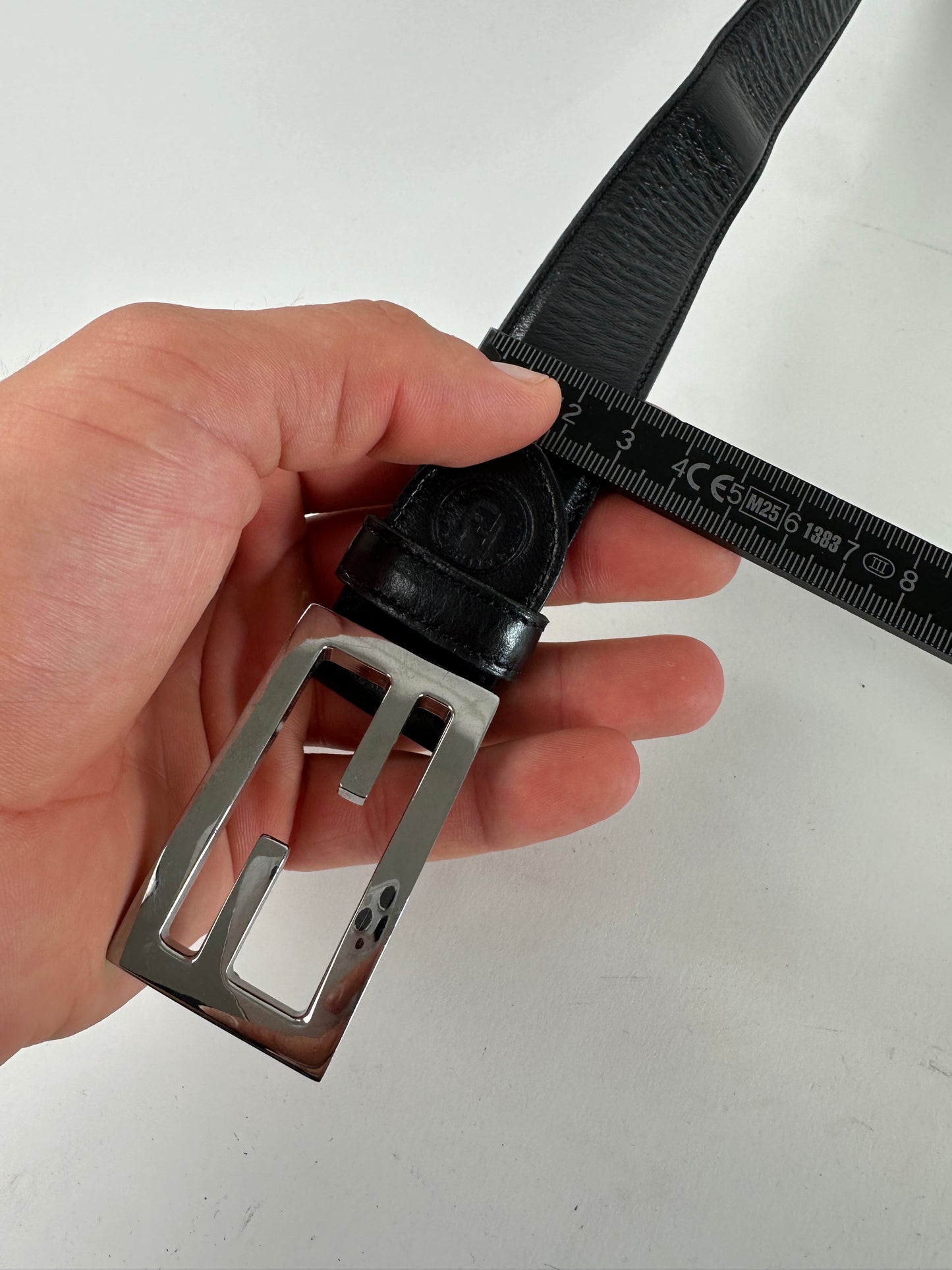 Vintage Fendi FF Logo Leather Belt Y2K Black Silver